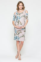 Grey Cold Shoulder Bodycon Maternity Dress