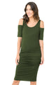 Olive Solid Cold Shoulder Bodycon Maternity Dress