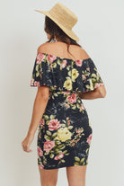 Black Floral Off The Shoulder Maternity Dress
