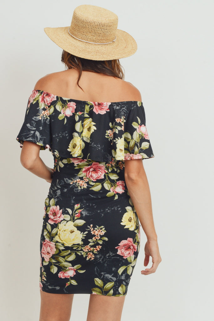 Black Floral Off The Shoulder Maternity Dress