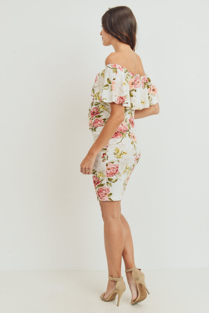 Ivory Floral Off The Shoulder Maternity Dress
