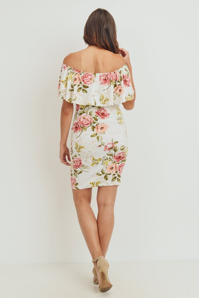 Ivory Floral Off The Shoulder Maternity Dress
