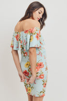 Aqua Floral Off The Shoulder Maternity Dress