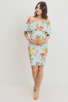 Aqua Floral Off The Shoulder Maternity Dress