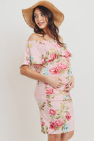 Pink Floral Off The Shoulder Maternity Dress