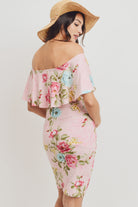 Pink Floral Off The Shoulder Maternity Dress