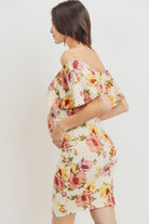 Cream Floral Ruffle Off Shoulder Maternity Dress