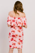 Pink Floral Ruffled Off Shoulder Maternity Dress