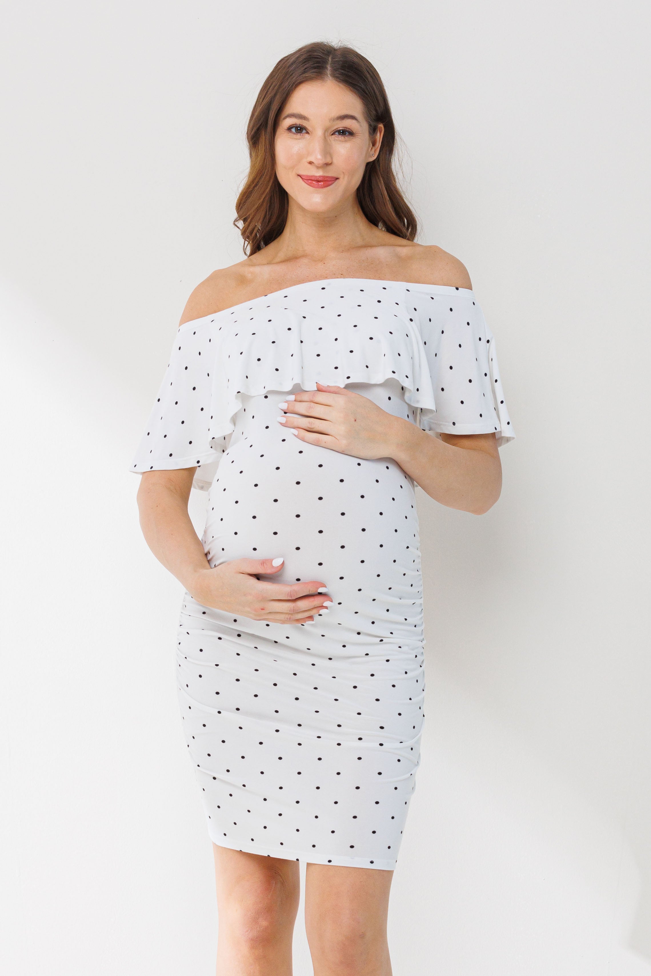 mini off the shoulder maternity dress The Samantha Off-The-Shoulder Jacquard Mini Dress