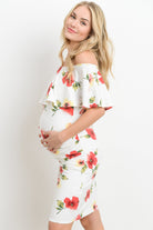 Ivory Off Shoulder Ruffle Maternity Dress