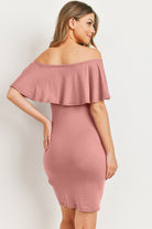 Mauve Single Ruffle Off Shoulder Maternity Dress