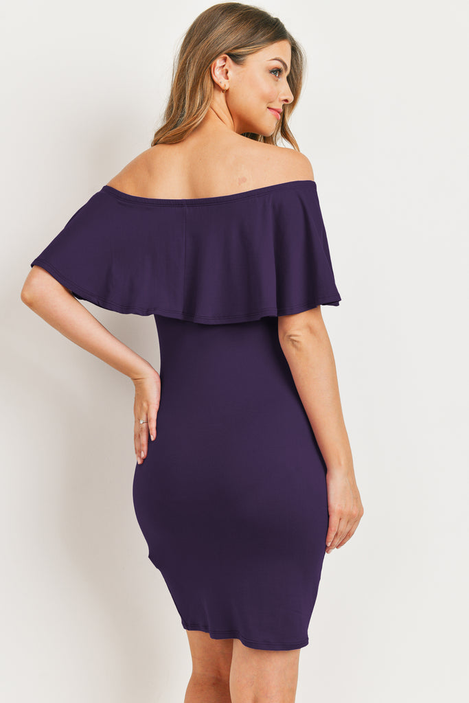 Purple Single Ruffle Off Shoulder Maternity Dress