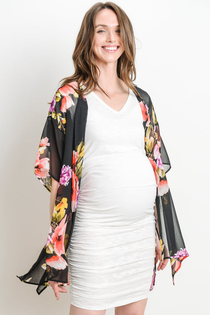 Black Floral Chiffon Maternity Cardigan