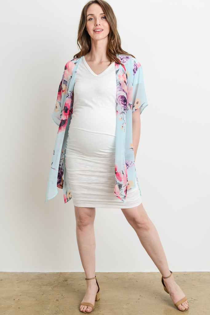 Sky Blue Floral Chiffon Maternity Cardigan