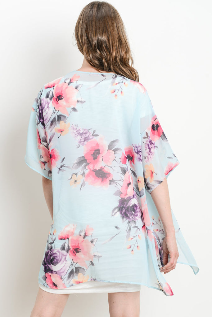 Sky Blue Floral Chiffon Maternity Cardigan