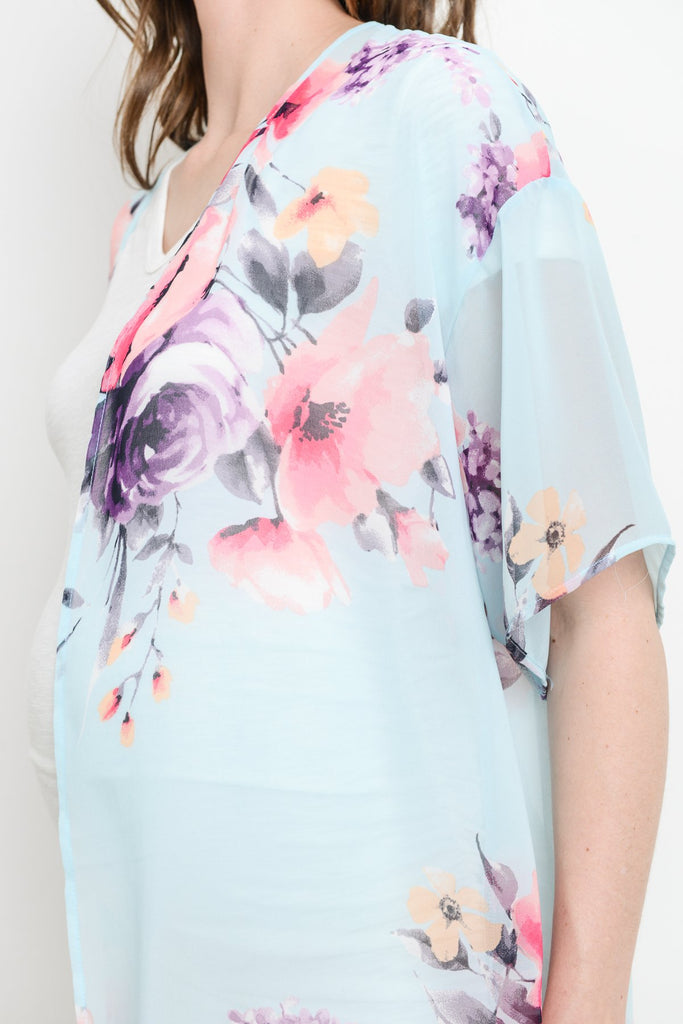 Sky Blue Floral Chiffon Maternity Cardigan