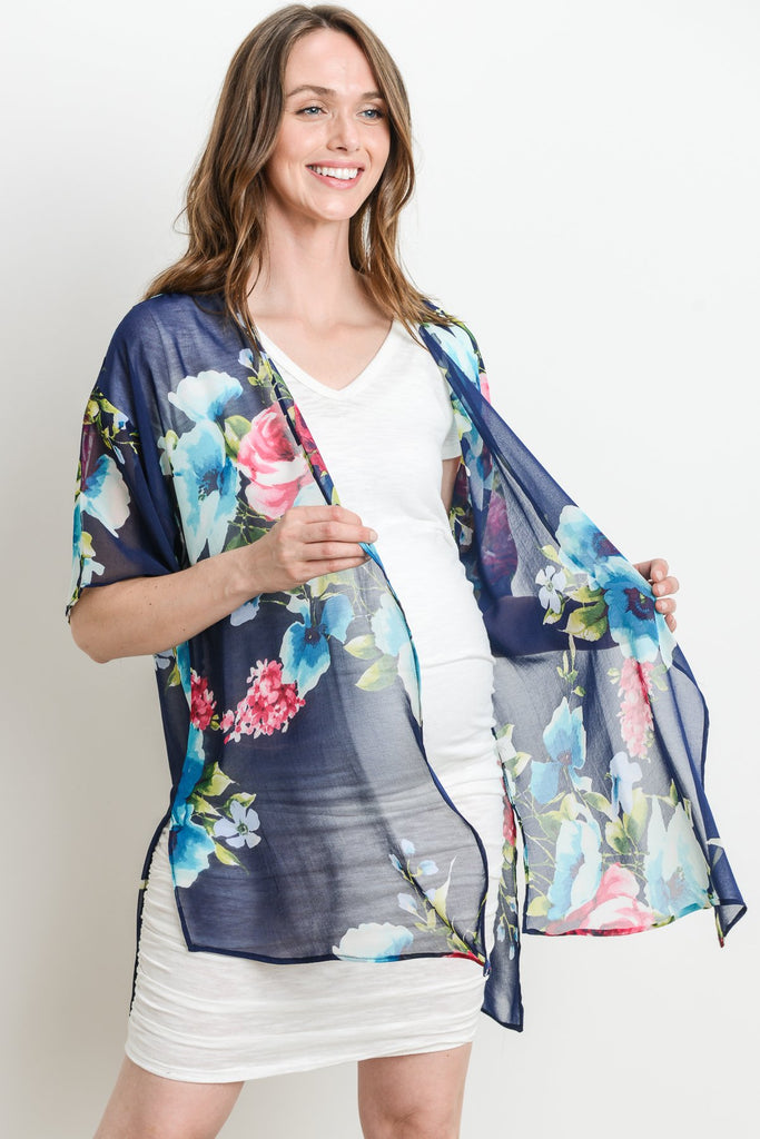 Navy Floral Chiffon Maternity Cardigan