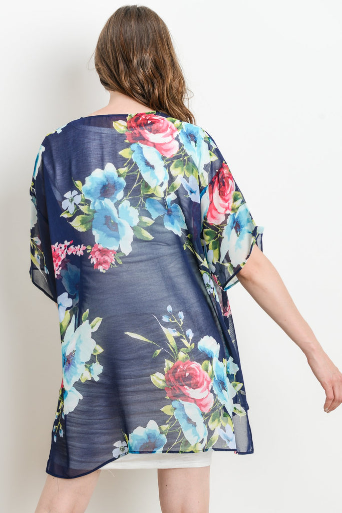 Navy Floral Chiffon Maternity Cardigan