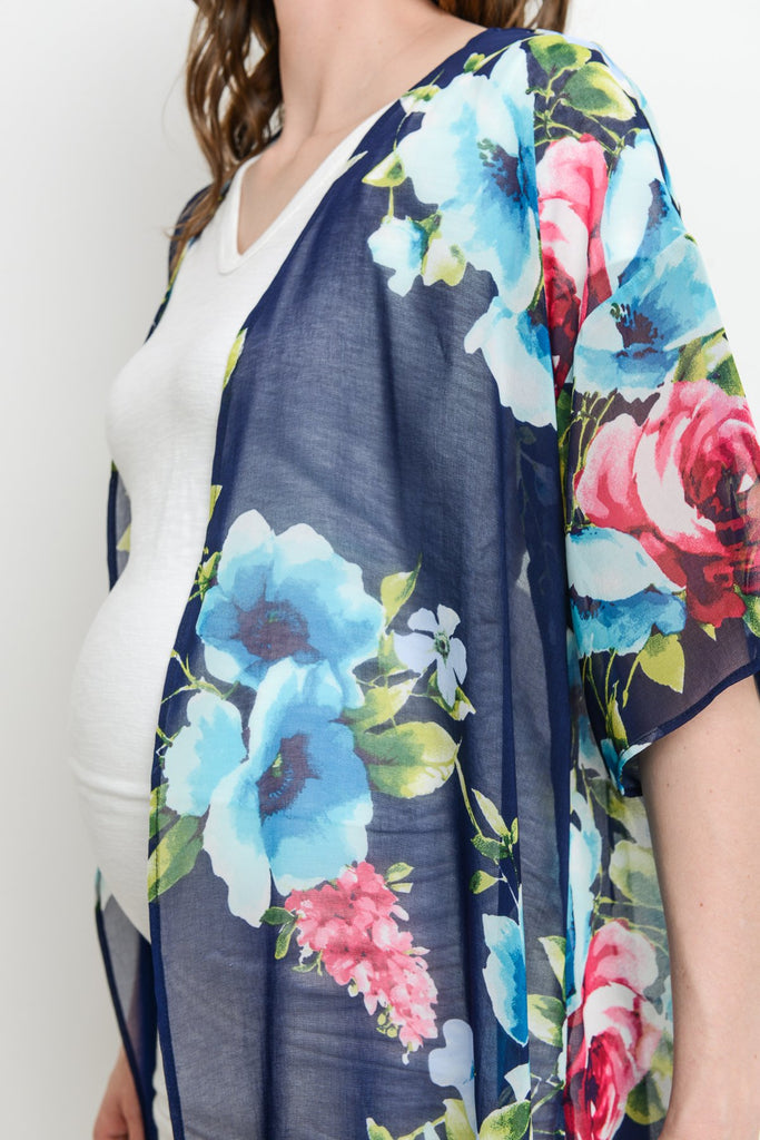 Navy Floral Chiffon Maternity Cardigan