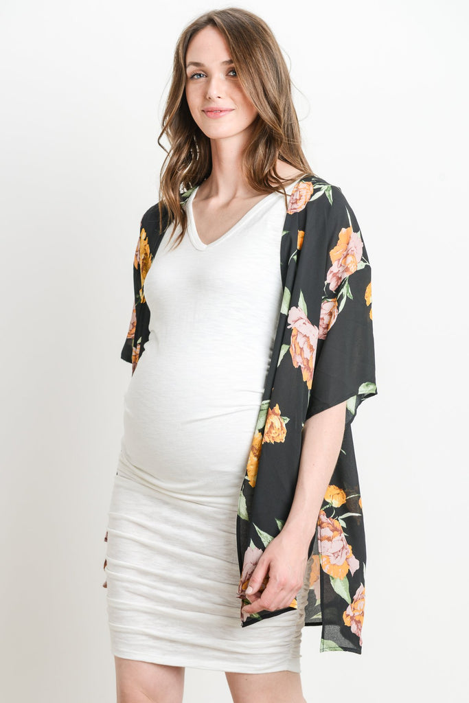 Black Floral Chiffon Maternity Cardigan