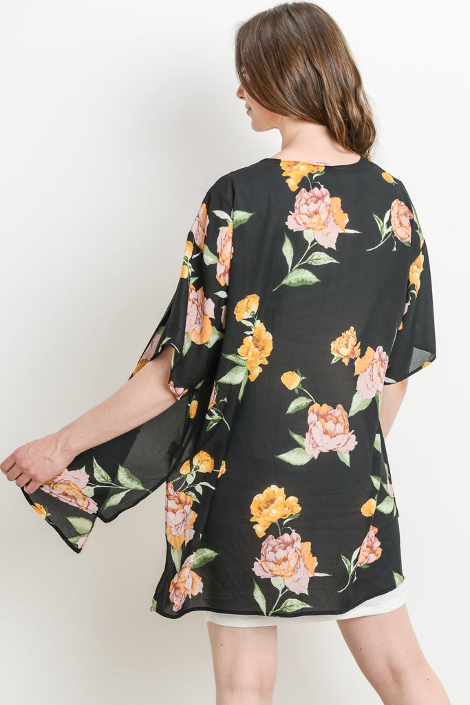 Black Floral Chiffon Maternity Cardigan