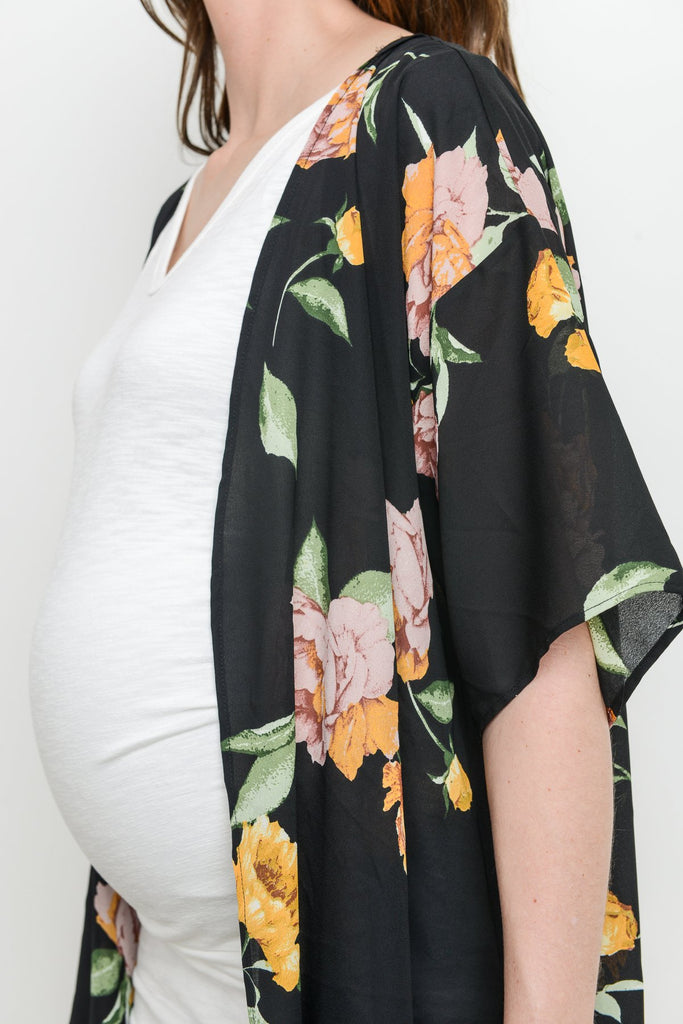 Black Floral Chiffon Maternity Cardigan