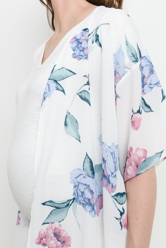 Off White Floral Chiffon Maternity Cardigan