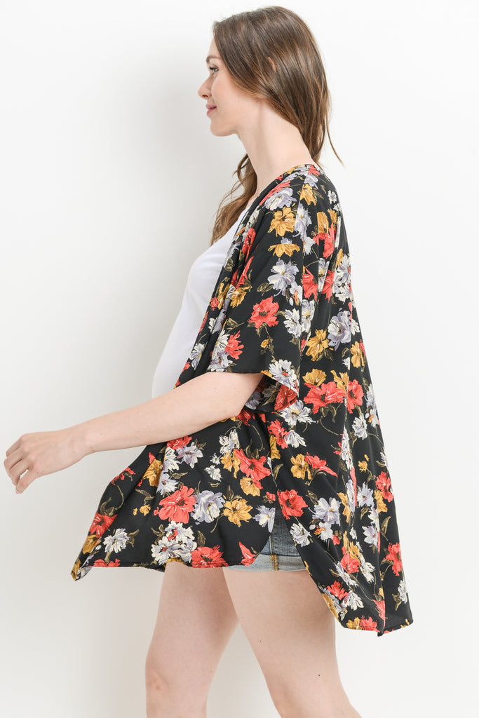 Black Floral Kimono Maternity Cardigan