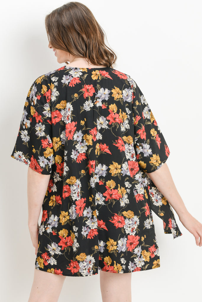 Black Floral Kimono Maternity Cardigan