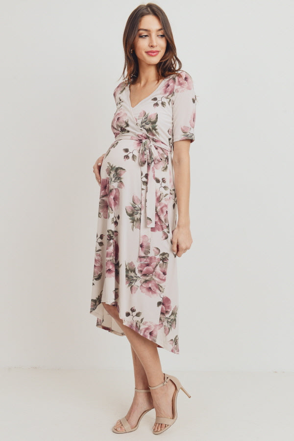 Floral High-Low Maternity/Nursing Dress Cream / Large Floral High-Low Maternity/Nursing Dress Cream / Large