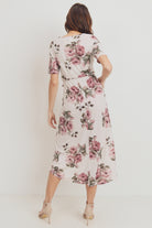 Cream Floral High-Low Maternity/Nursing Dress