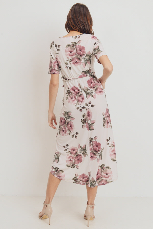 Cream Floral High-Low Maternity/Nursing Dress