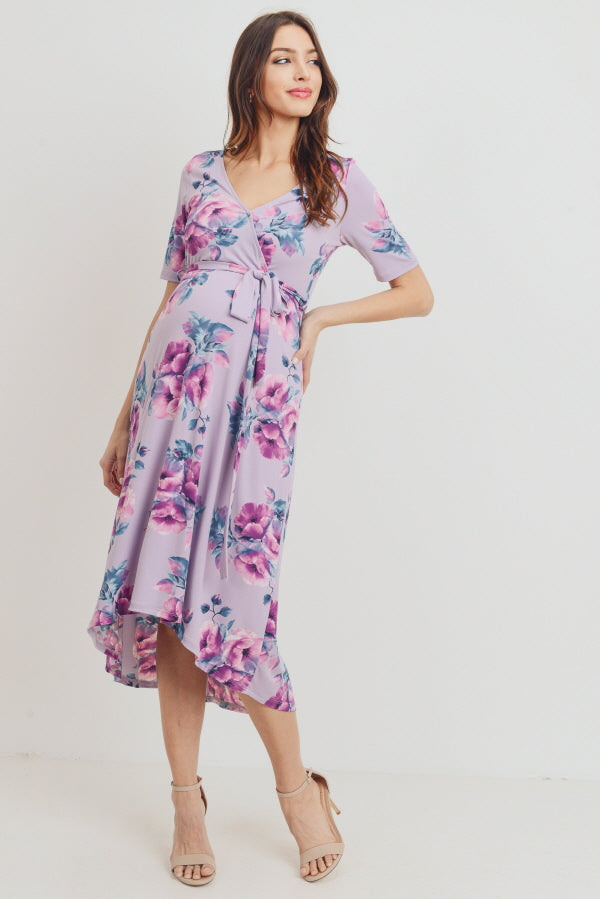 Lavender Floral High-Low Maternity/Nursing Dress