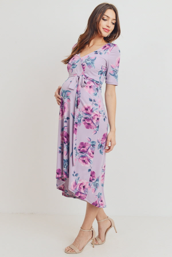 Lavender Floral High-Low Maternity/Nursing Dress