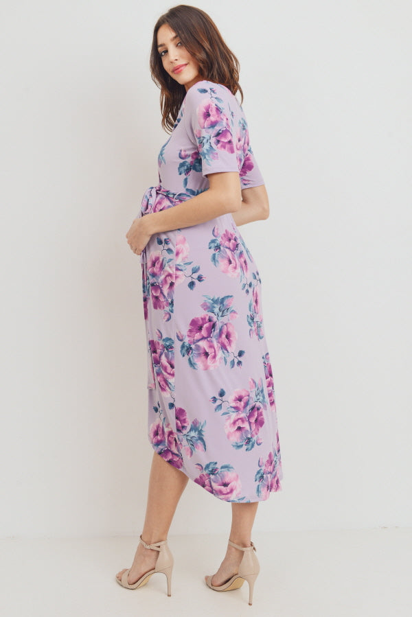 Lavender Floral High-Low Maternity/Nursing Dress