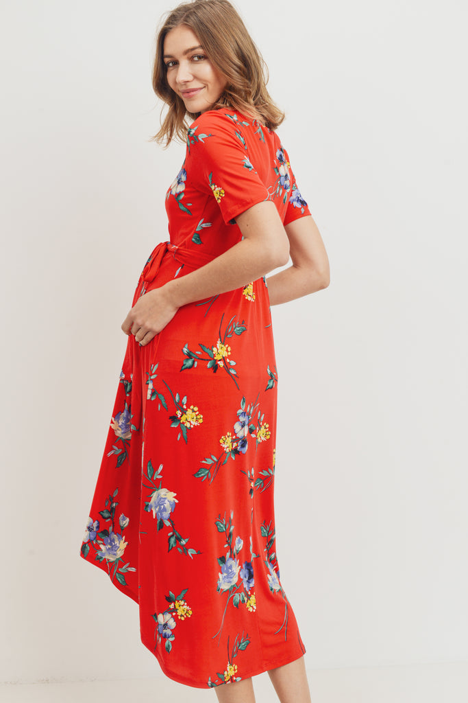 Red Floral High-Low Maternity/Nursing Dress