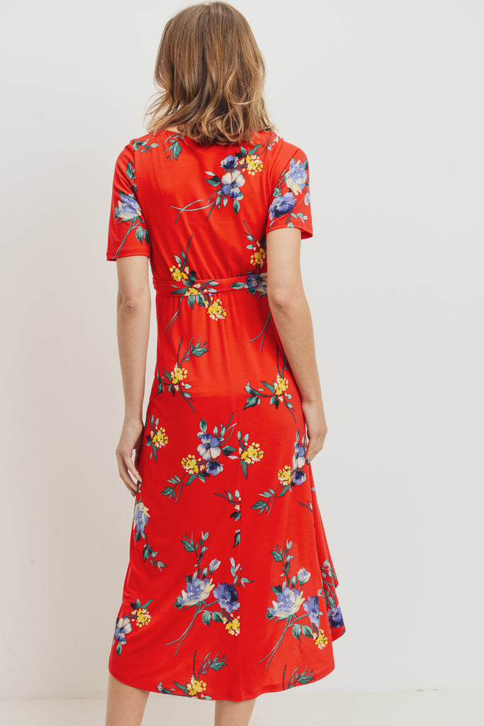 Red Floral High-Low Maternity/Nursing Dress