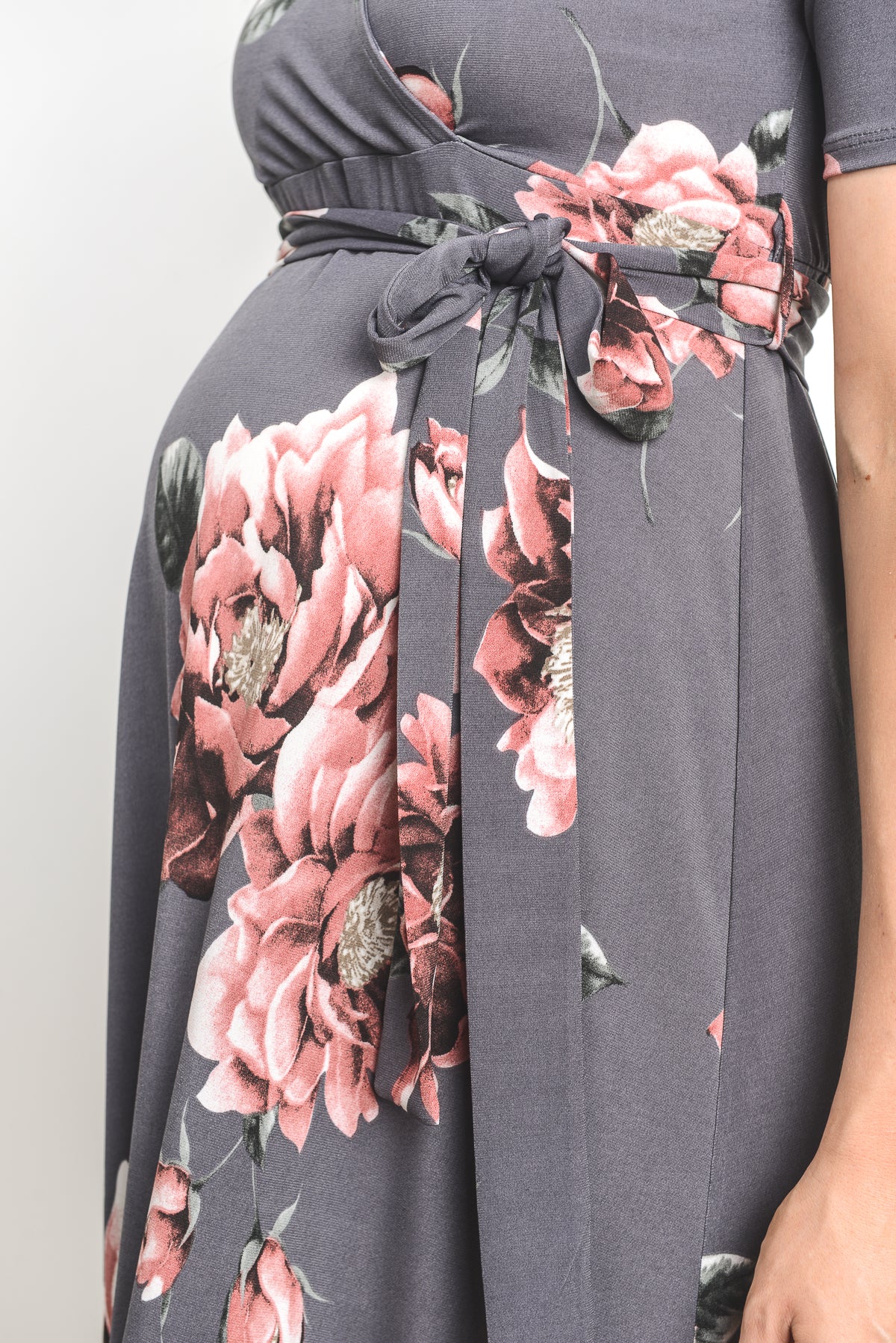 pink and gray maternity dress Sahara Maternity Dress in Mulberry, Mulberry / M, High Waist Seam, Flared Bottom, Midi Length, Invisible Zipper Closure, Soft and Comfortable for