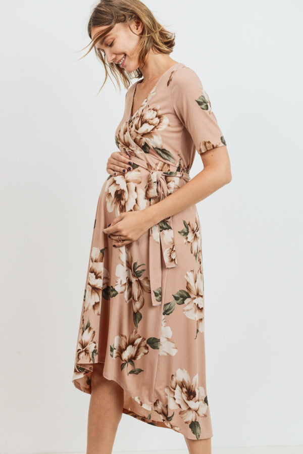 Blush Floral High Low Maternity & Nursing Dress