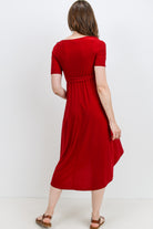Burgundy Solid Tie Waist High-Low Maternity/Nursing Dress