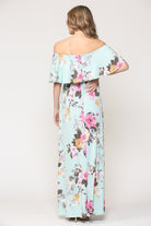 Mint Floral Ruffle Off Shoulder Maternity Maxi Dress