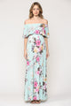 Mint Floral Ruffle Off Shoulder Maternity Maxi Dress