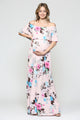Blush Floral Ruffle Off Shoulder Maternity Maxi Dress