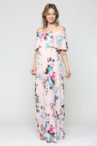 Blush Floral Ruffle Off Shoulder Maternity Maxi Dress