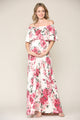 Ivory Floral Ruffle Off Shoulder Maxi Maternity Dress