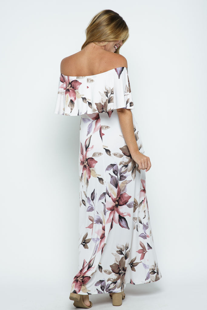 Ivory Floral Off Shoulder Maternity Maxi Dress