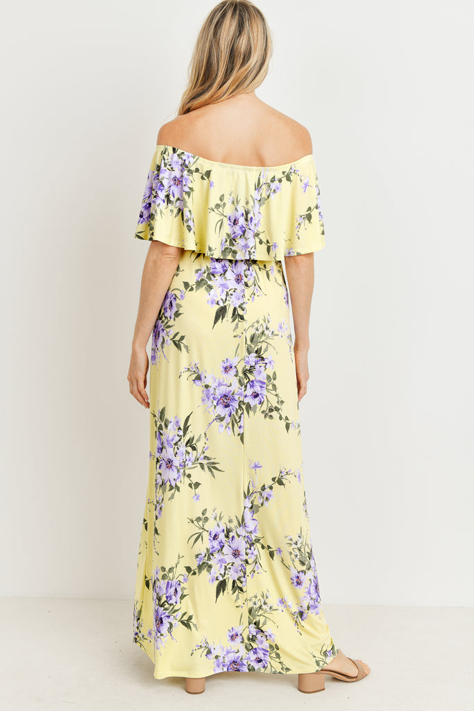 Yellow Floral Off Shoulder Maternity Maxi Dress