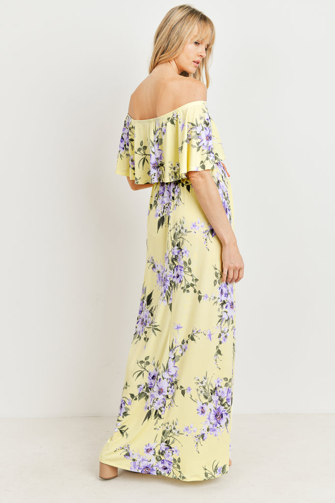 Yellow Floral Off Shoulder Maternity Maxi Dress