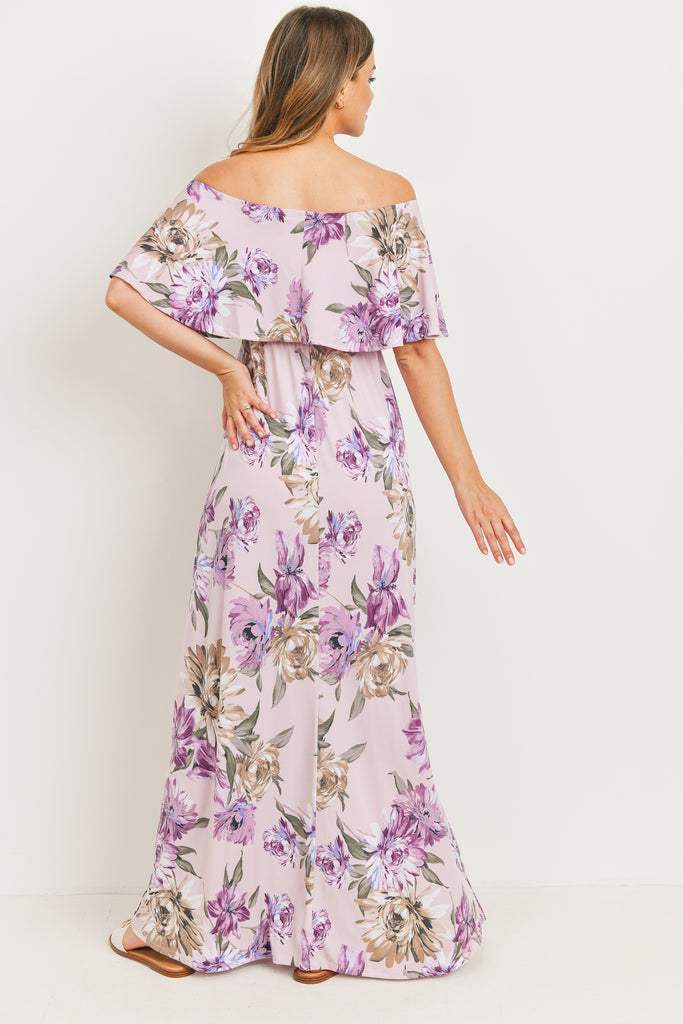 Lavender Ruffle Off The Shoulder Maxi Maternity Dress