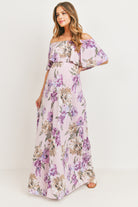 Lavender Ruffle Off The Shoulder Maxi Maternity Dress